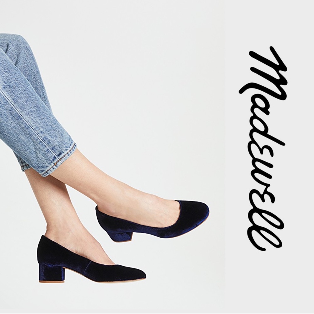 Madewell Ella Pumps Kitten Heel Soft Velvet Blue 7